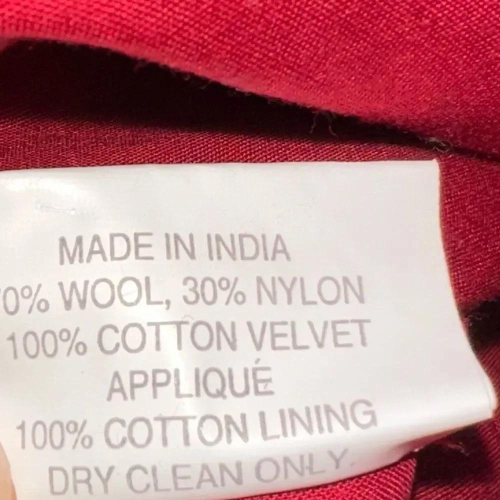 Crate & Barrel Red Poinsettia Stocking Velvet and Wool